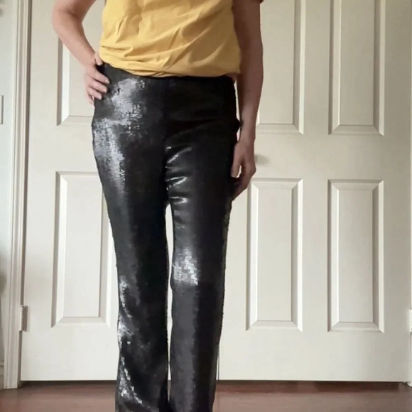 Future Collective Womens Sequin Pants Sz 2 Black Holiday Disco Halloween Party - Picture 1 of 16